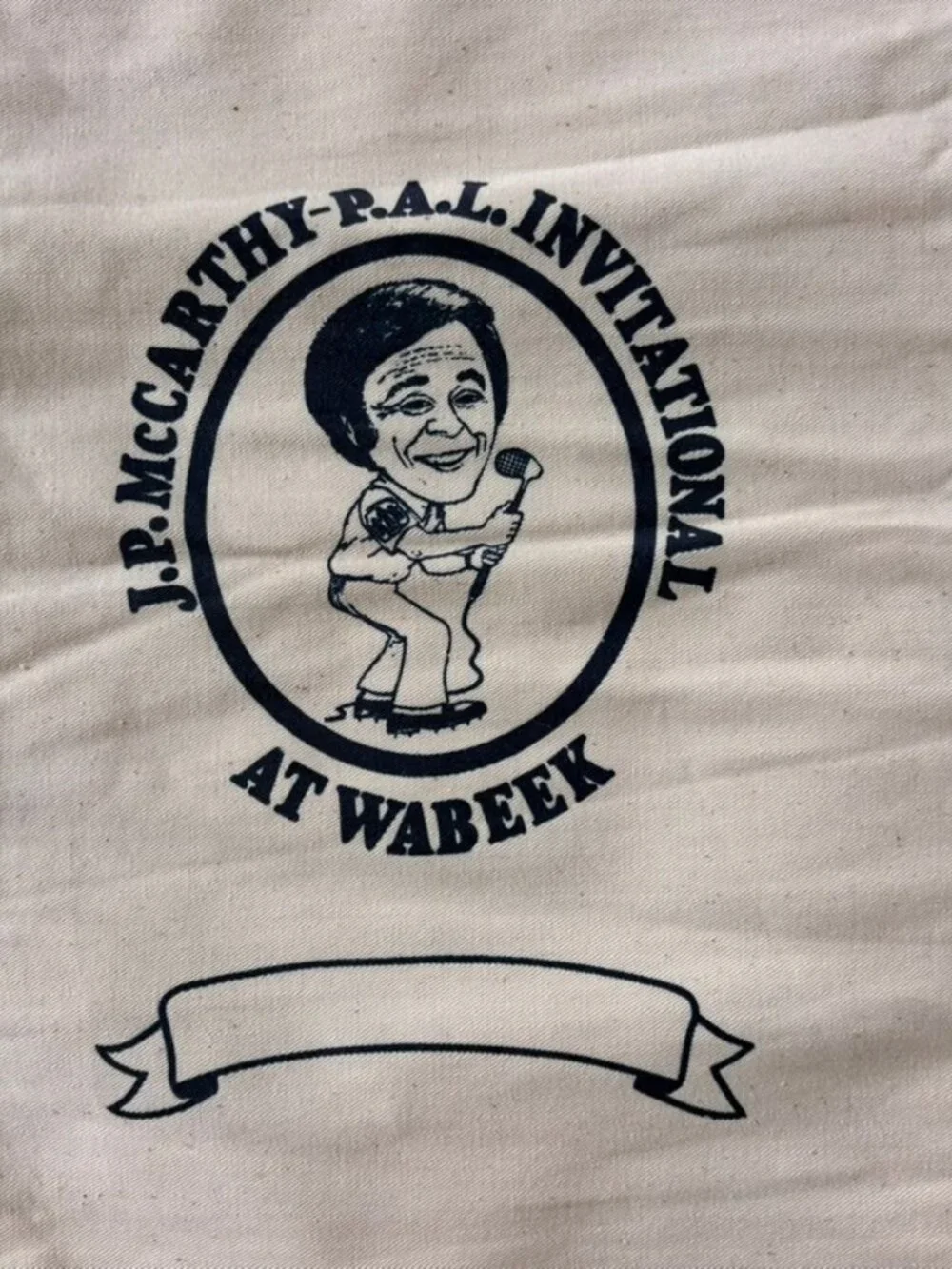 Vintage drawstring bag reads J.P. McCARTHY-P.A.L. INVITATIONAL AT WABEEK